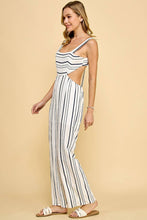Navy Striped Cutout Back Tie Jumpsuit