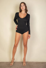 Black Scoop Neck Solid Long Sleeve Bodysuit