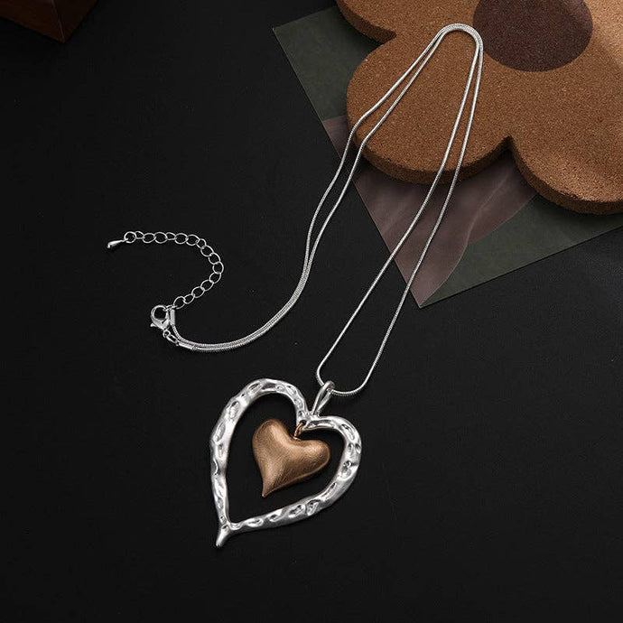 Silver Double Heart Pendant Alloy Necklace