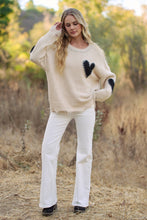 Oatmeal Long Sleeve Heart Patch Knit Sweater