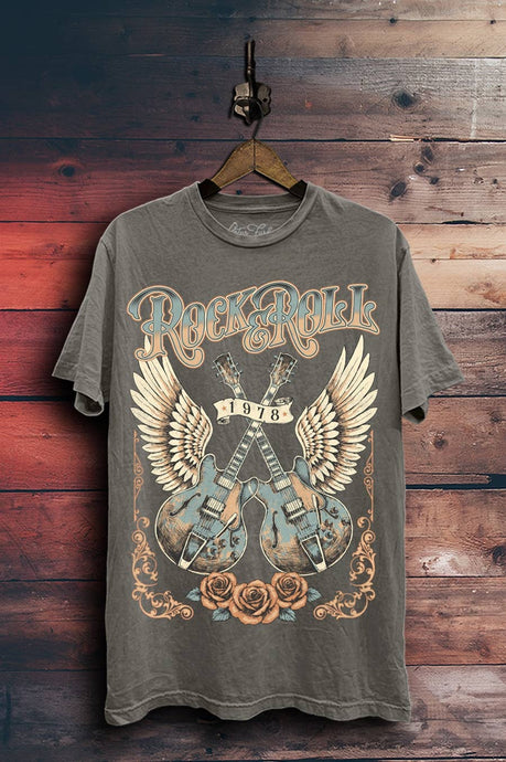 Stone Grey Mineral Wash Rock & Roll Guitars Graphic Top
