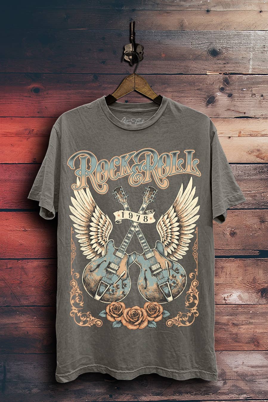 Stone Grey Mineral Wash Rock & Roll Guitars Graphic Top