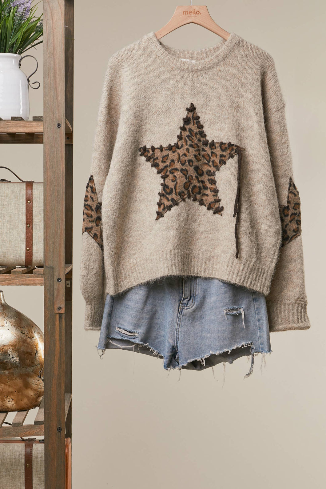Coffee Bold Star Detail Knit Sweater