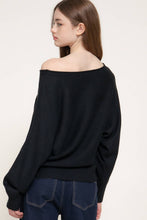 Black Long Sleeve Wide Boat Neck Studded Sweater