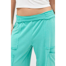 Turquoise Mineral Wash Wide Leg Cargo Pants