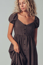 Brown Multi Check Puff Sleeve Smocked Midi Urban Daizy Dress
