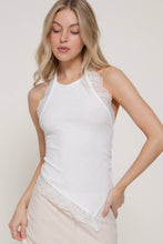 Off White Lace Trim Texture Knit Halter Top