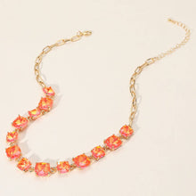 Gold Cushion Square Stone Link Evening Necklace