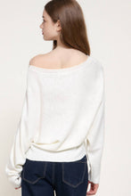 Off White Long Sleeve Wide Boat Neck Studded Sweater