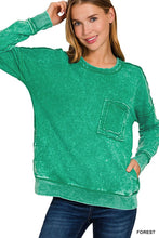 Ash Black terry Washed Raw Edge Front Pocket Pullover