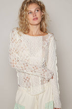Natural Boat neck long sleeve lace fabric solid fitted knit POL Top