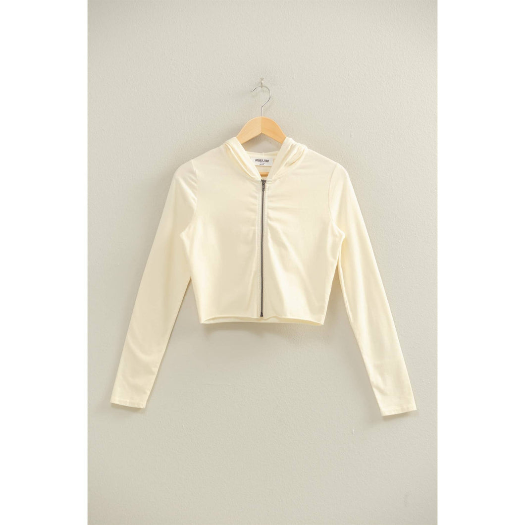 Cream Zip Up Cropped Hoodie