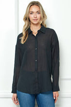 Black Oversize Sheer Button Down Top