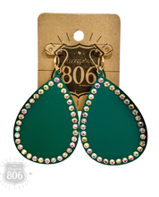 Rhinestone teardrop earring: Green
