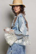 Boho Lace Trim Patchwork Denim Jacket: DENIM / L