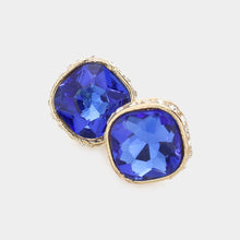 Fuchsia Rhinestone Trimmed Square Stone Evening Stud Earrings