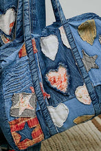 Unique Mix Patchwork Vintage Denim Casual Tote Bag: DEEP DENIM / OS