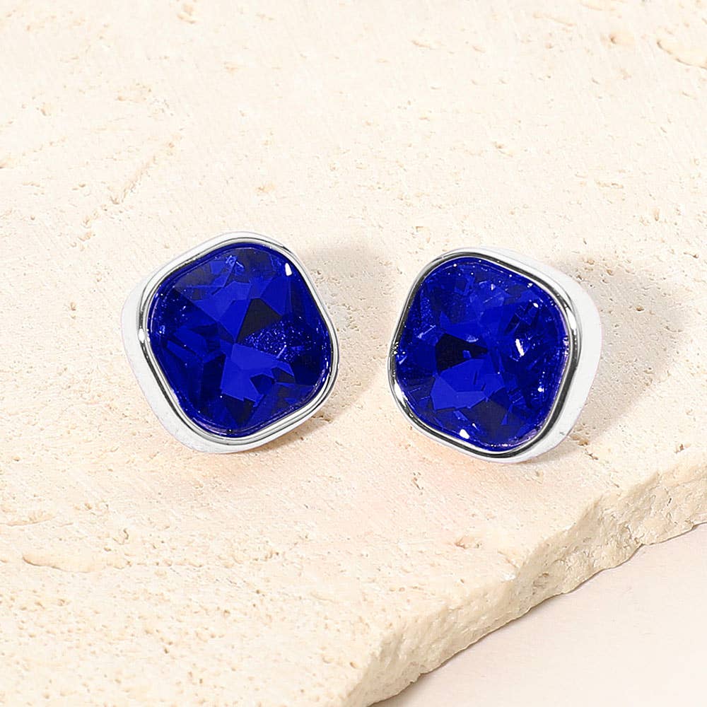 Saphire Square Cut Gem Evening Stud Earrings