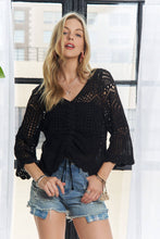 Black Front Drawstring Accent Crochet Top