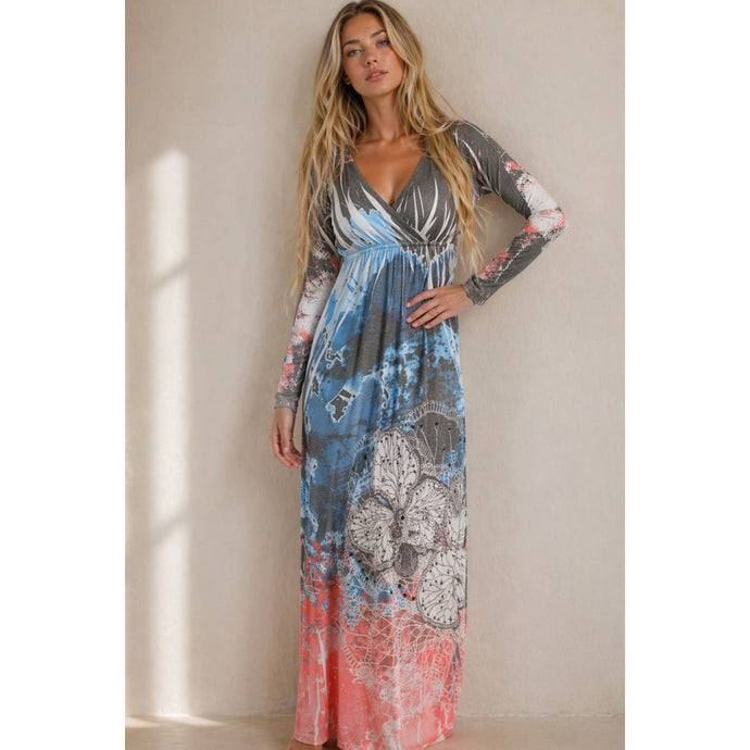 Long Sleeve Rhinestone Maxi Dress