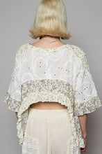 Off White Round neck short sleeve floral textured woven POL top