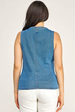 Medium Wash Chic Stretch Denim Sleeveless Vest Top