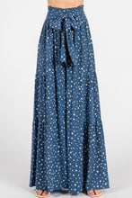Denim Off White Woven Dot Waist Bow Tie Pants