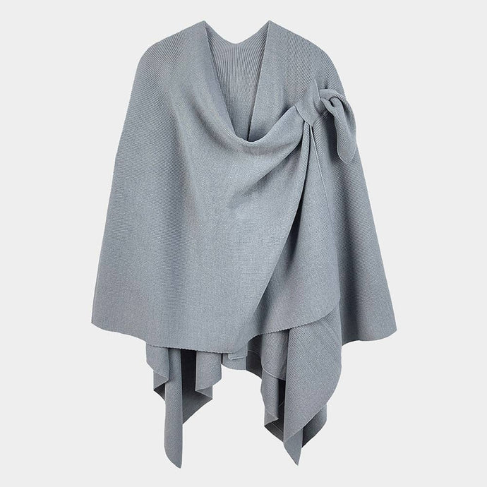Grey Shoulder Strap Solid Ruana Poncho