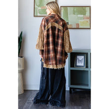Brown Mixed Plaid Bubble Short Sleeve Oli+Hali Blouse
