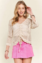 Beige Front Drawstring Accent Crochet Top