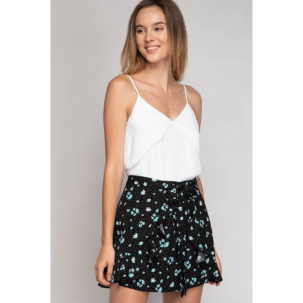 Black Print Wrap Print Skirt