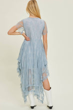 Dusty Blue Deep V Neck Embellished Lace Hem Dress