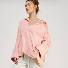 V-NECK POLO OVERSIZED PULLOVER SWEATSHIRT TOP-FZ0015-D2: HEATHER GREY / S