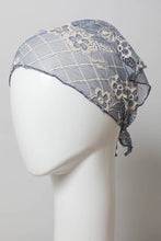 Blue Chic Boho Lace Headscarf with Vintage Floral Patterns