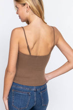 Water Blue Straight Neck Two Ply Rib Knit Cami Top