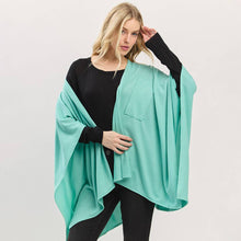 Taupe Asymmetrical Hem Solid Pull Through Draped Tie-Front Wrap Poncho
