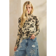 Cream Long Sleeve Merrow Flocking Flower Oli+Hali Mesh Top