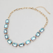 Black Multi Cushion Rectangular Stone Cluster Link Evening Necklace