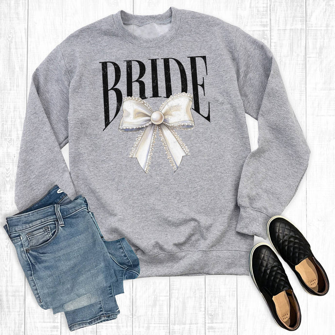 Grey Wedding Bride Coquette Bow Sweatshirt