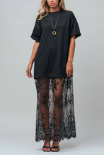 Black Mixed-Media T-Shirt Dress with Sheer Lace Skirt