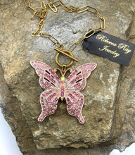 Pink Boho Crystal Butterfly Charm Statement Necklace