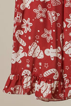 Red Printed Wide-Leg Pants with Ruffle Hem