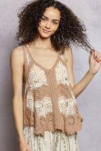 Mocha Multi Border Weave Scalloped Crochet V-Neck Sleeveless POL Top