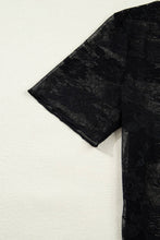 Black Sheer Floral Lace Mesh Mock Neck Long Sleeve Top
