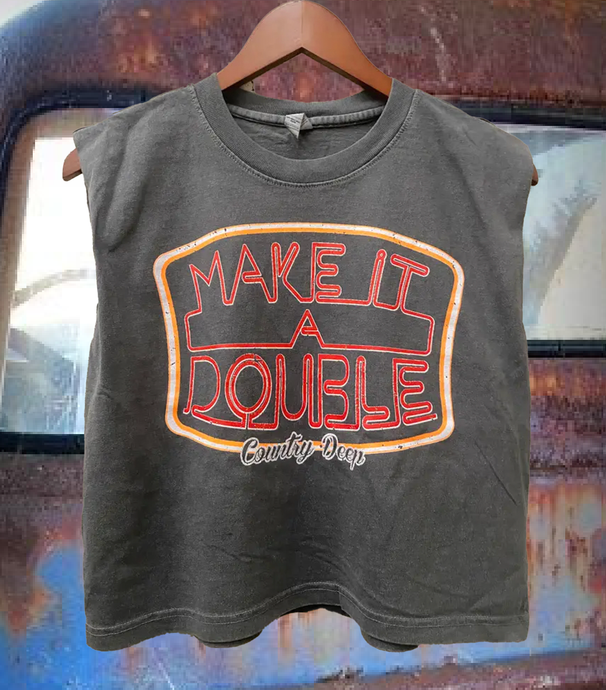 Faded Black Make it a Double Boxy midriff pinned sleeve muscle top