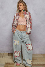 Pink Multi Plaid pattern with peace patch POL shirt