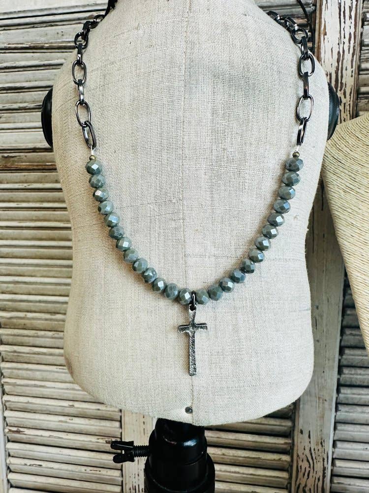 Smokey Crystal  Cross Necklace