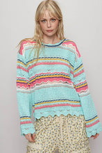 Mint Multi Round neck long sleeve striped solid sweater POL top