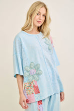 Baby Blue Mineral Washed Floral patchwork eyelet detail J.Her Blouse
