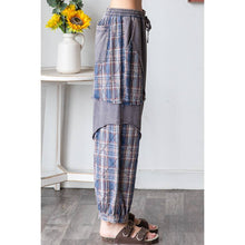 Navy Washed Plaid Mixed Terry Quilted Oli+Hali Pants